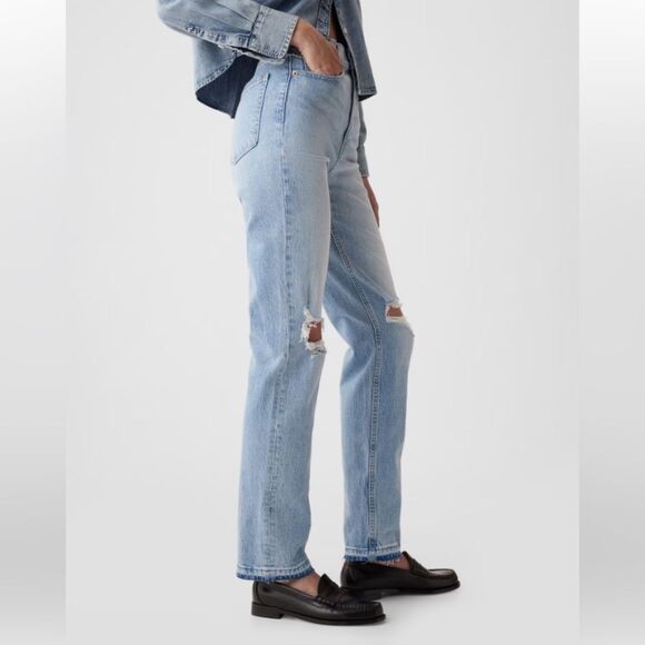 Gap Jeans Womens 10 R Cheeky Straight High Rise Light Wash Distressed Raw Hem - Picture 6 of 14